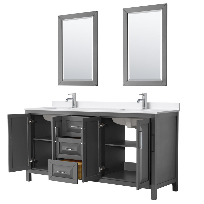 Daria 72'' W Vanity, Gray, Polished Chrome, Giotto Quartz