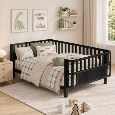 Low Profile Metal Kids Platform Bed Frame, Children Bed with Removable Safety Guard Rails & Round Corner Design