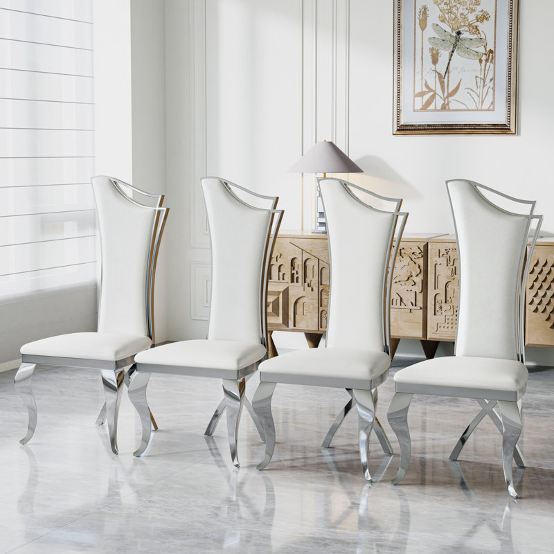 Chaise d'appoint à dossier solide, 4, Argent, Blanc