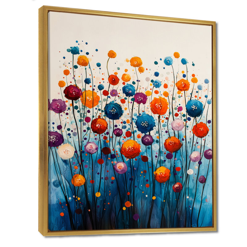 «Fantasy Field Of Ranunculus Flowers I», art sur toile Renoncule, Reproduction avec cadre flottant, H 32 po x l 16 po, Doré
