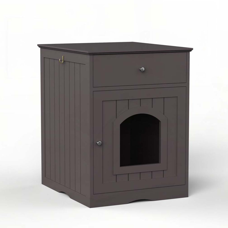 Enceinte en bois pour litière pour chat avec tiroir, table d'appoint, cage intérieure pour animal, table de chevet pour chat (brun)