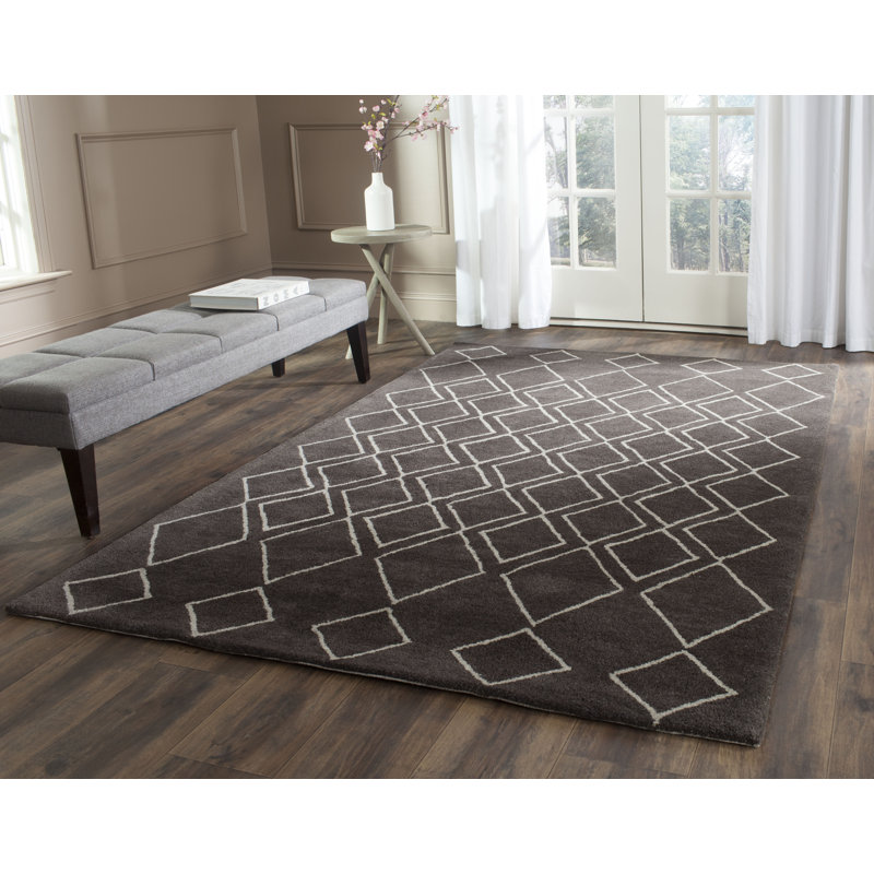 Tapis ivoire / gris en laine touffeté à la main Adesha, Rectangle de 5 pi x 8 pi