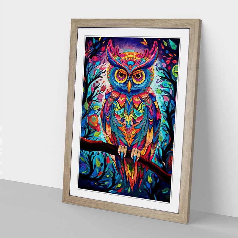 Owl Pop No.3 - Framed Print, 34cm H x 25cm W x 2cm D, Oak Framed