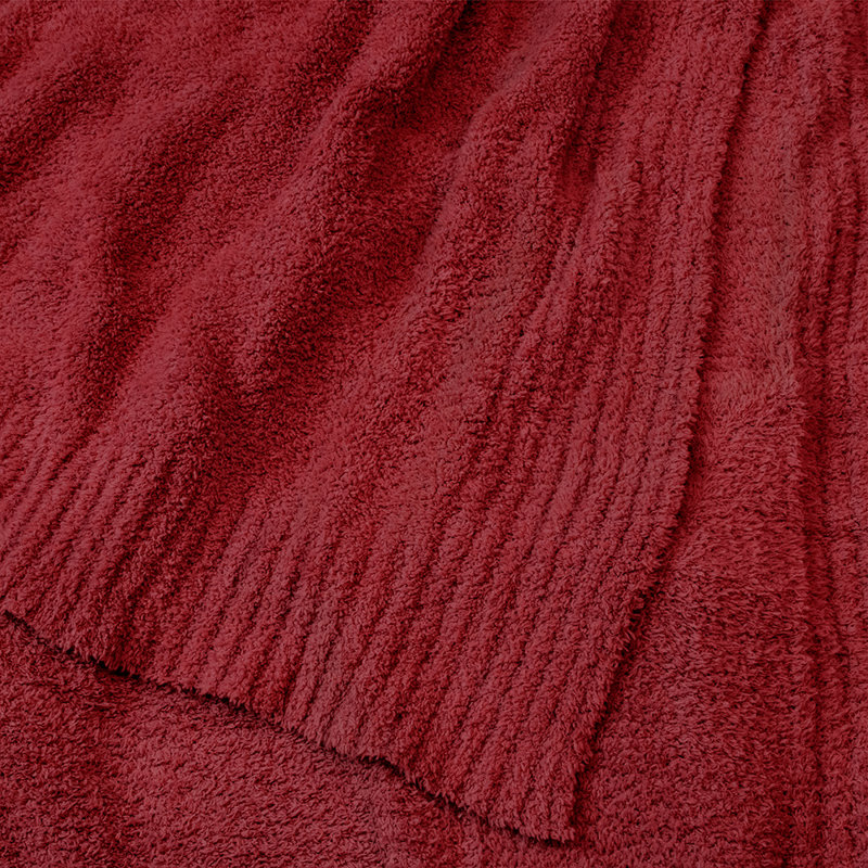 Deep Red Plush Knit Reversible Throw Blanket