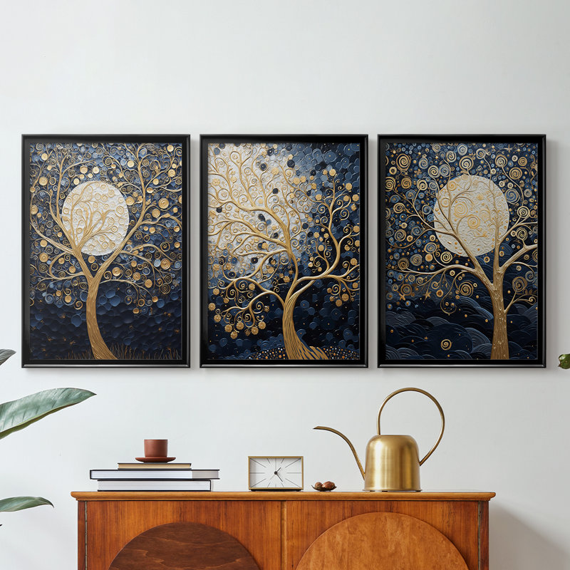 LANDSCAPES Series CCIV - Toile tendue avec châssis sur mesure - 3 pièces, H 27 po x l 57 po, Noir