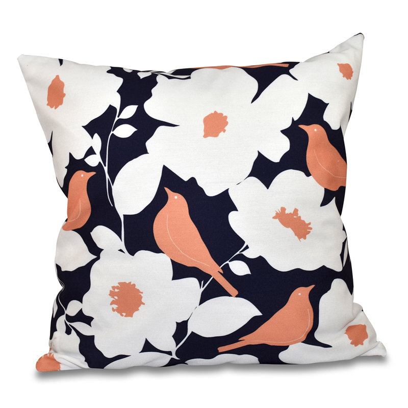 Botanical Blooms Modfloral Outdoor Square Pillow Cover & Insert, 18"x18", Navy Blue