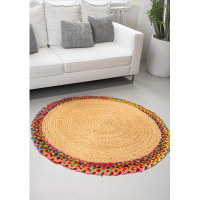 Round Striped Hand Braided 90cm X 90cm Area Rug