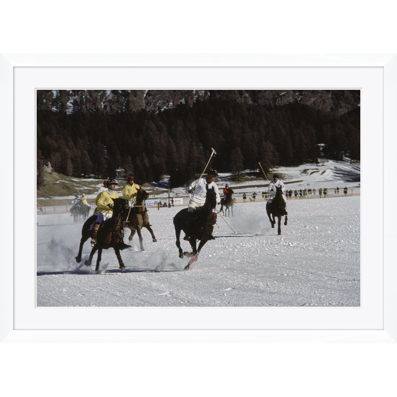 Snow Polo Print by Slim Aarons, 43.5" H x 59.5" W x 1.5" D, White Single Picture Framed