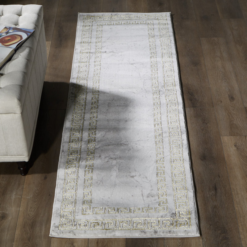 Tapis crème / ivoire bolologien abstrait, Tapis de couloir 2 pi 2 po x 7 pi 8 po