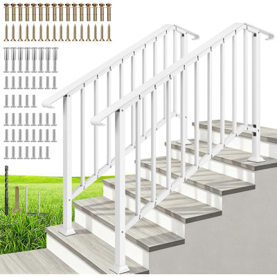 2-Pack 5-Step White Galvanized Steel Exterior Railing Kit with Curved Ends and Safty Balusters