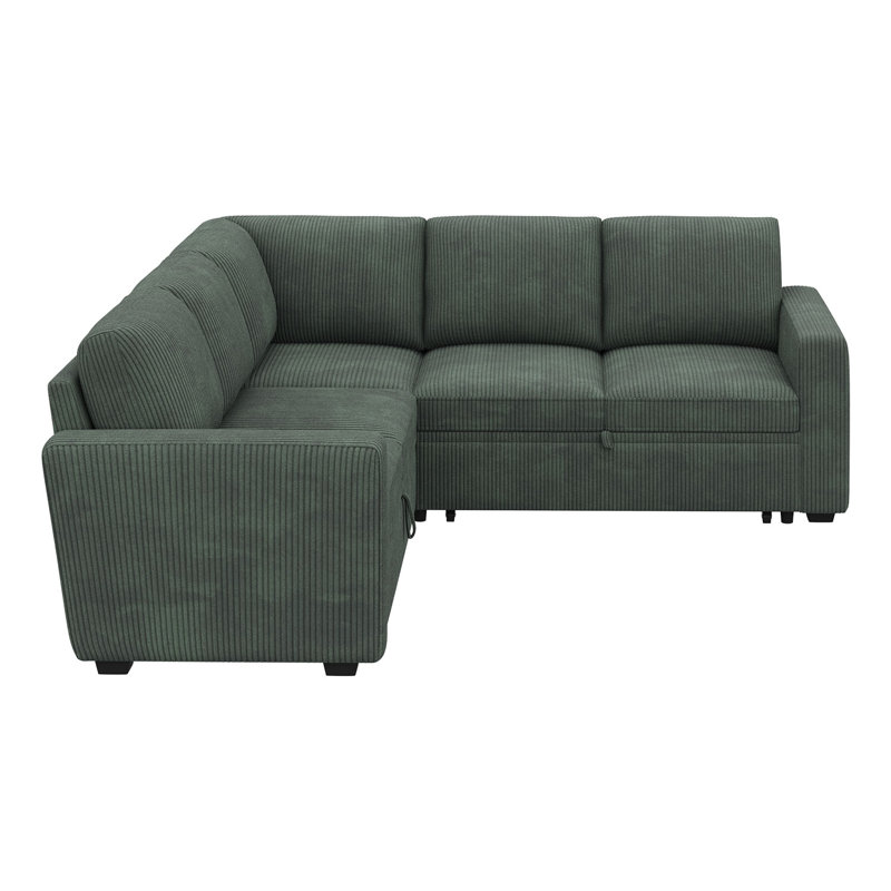 Canapé-lit modulaire en L Hoelscher, Green Coduroy
