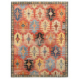 Distressed Homage Hand Knotted Wool Geometric Area Rug in Blue, Beige, Black, Red