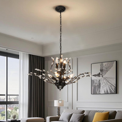 7-branch Leaf-and-flower Crystal Chandelier Adjustable Length / E12 Bulb Base / Wall-mounted Control