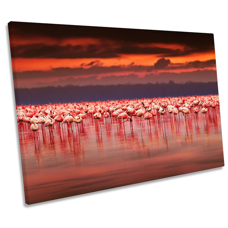 Pink Flamingos Birds - Wrapped Canvas Print, 30.5cm H x 45.7cm W x 2cm D