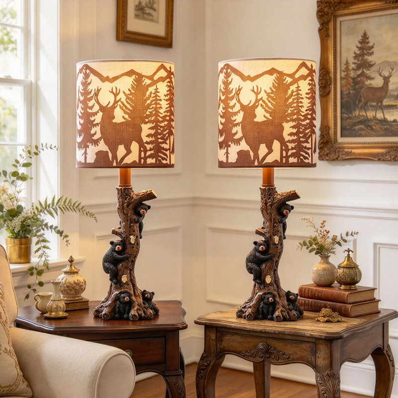 19" Small Rustic Cabin Bear Table Lamp