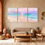 Plage, ciel pastel, plage, coucher de soleil, réflexion, vagues, sable, horizon, ensemble de 3 impressions sur toile-1570857810
