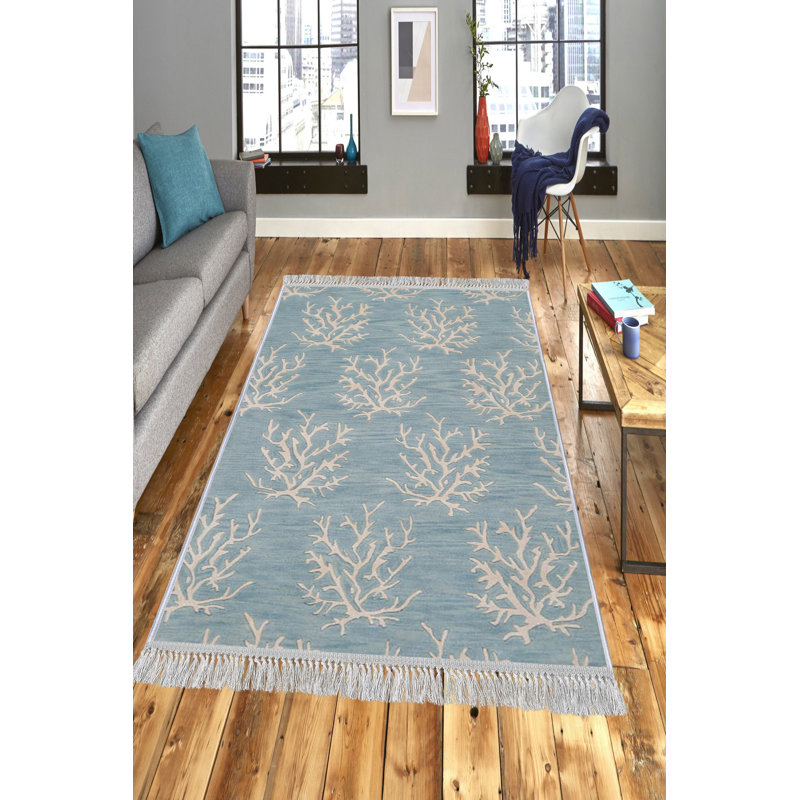 Connolly Flatweave Cotton Blue/Brown Rug, Rectangle 180 x 280cm