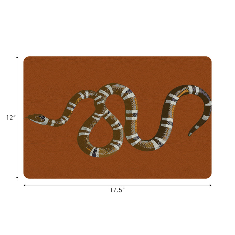 Serpent Vegan Leather Rectangle Pebble Placemat, Burnt Orange