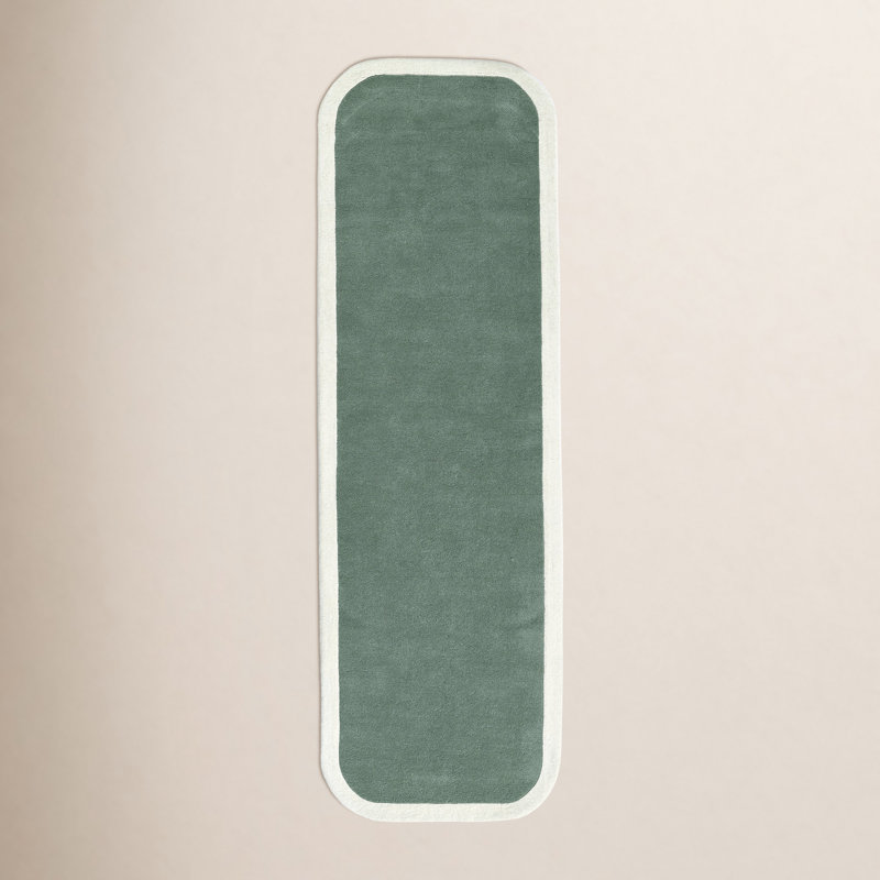 Tapis vert / beige en laine touffeté à la main Hermione, Runner 2'6" x 8'