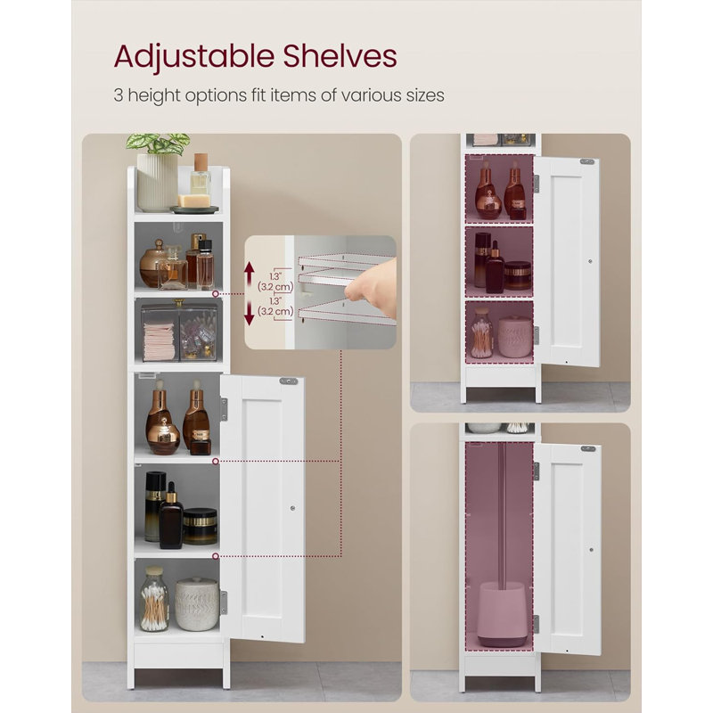 Slim Freestanding Bathroom Storage Cabinet with Door and Adjustable Shelves