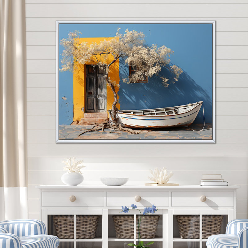 Paysage côtier moderne, impression sur toile, H 34 po x l 44 po x P 1,5 po, Cadre flottant blanc