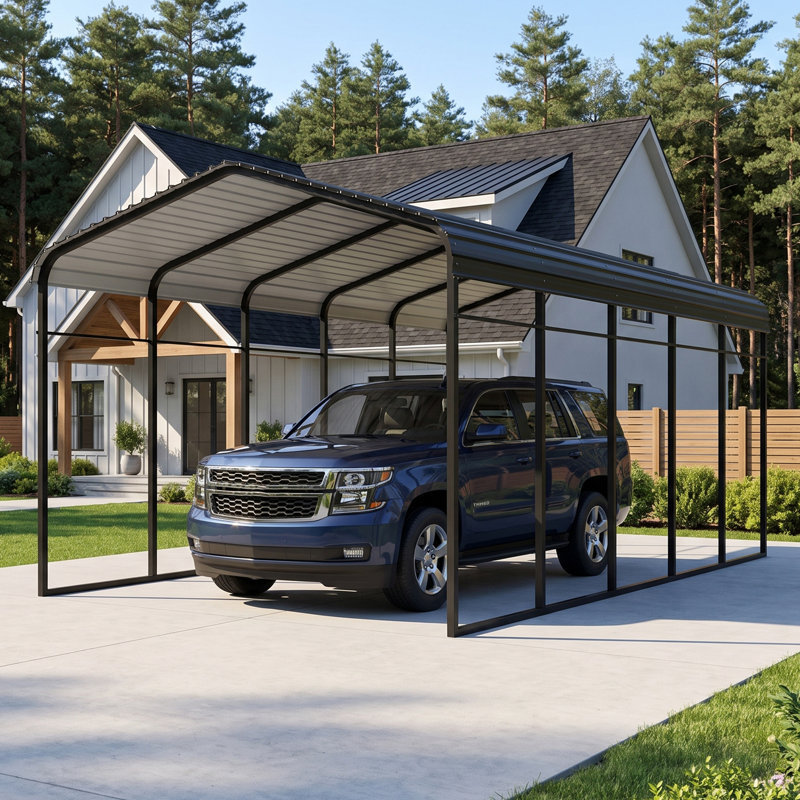 Abri d'auto robuste 12 x 25 pi avec toit en acier galvanisé