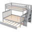 Lit superposé simple au-dessus d'un lit double avec lit gigogne et escalier de rangement, lit gigogne d'escalier au design moderne gris, ensemble de couchage pratique, structure stable-1172295551