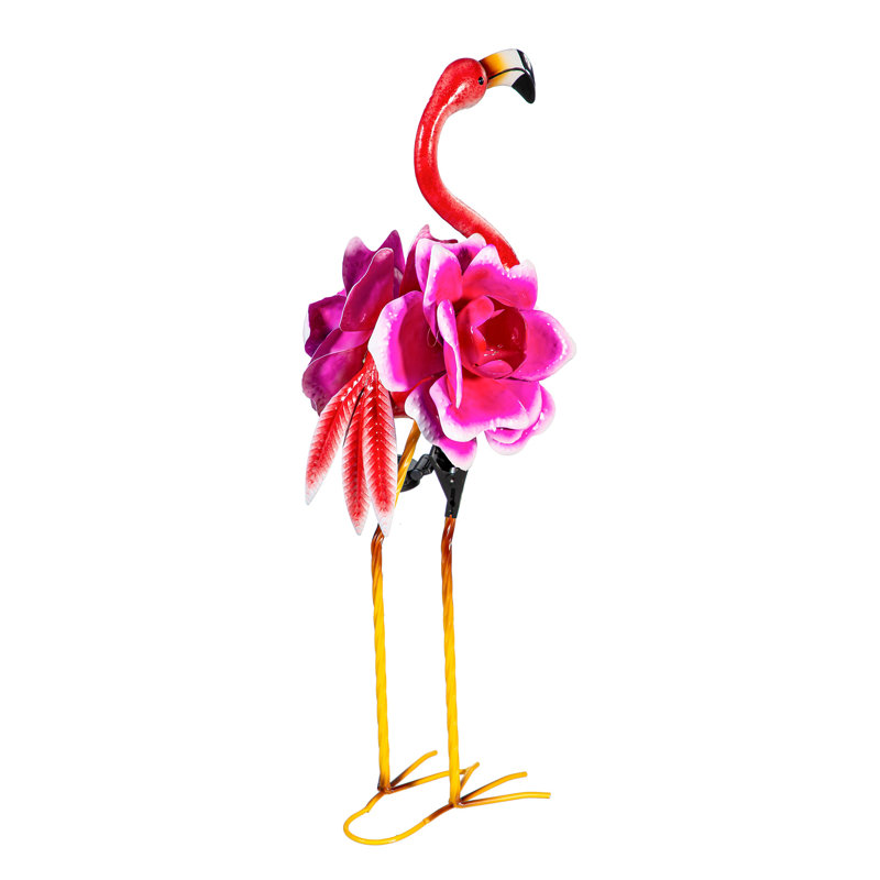 Flamant solaire en métal avec corps de fleur, H 28 po