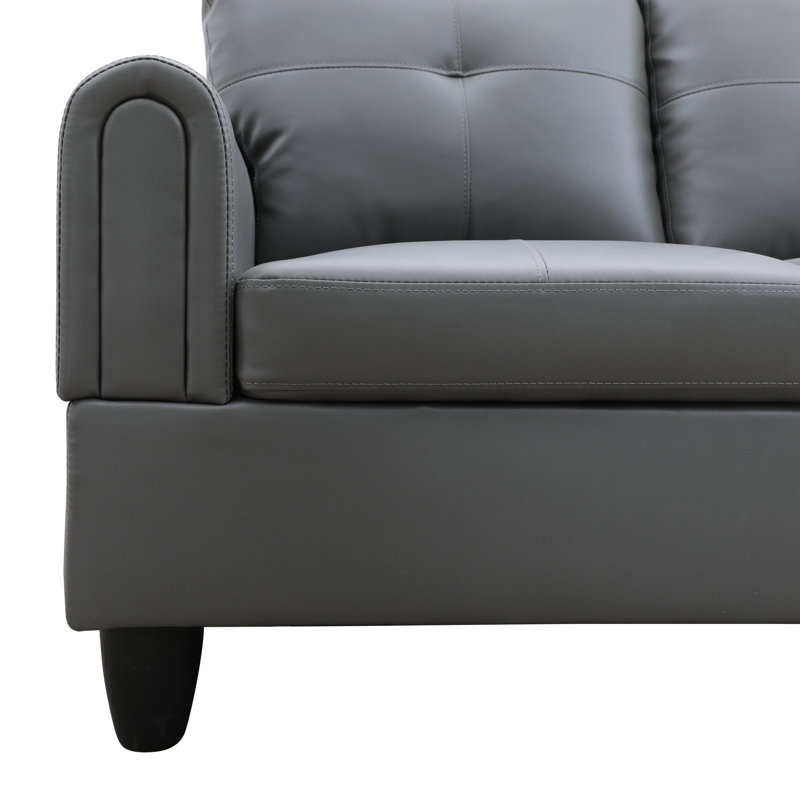Faux 3-piece Leather Corner Sectional, Gray Faux Leather, Right Hand Facing