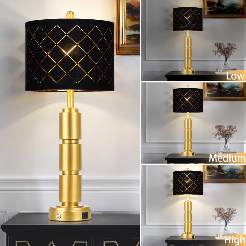 29” Tall Modern Black & Gold Touch Table Lamp with USB & Type-C Charging