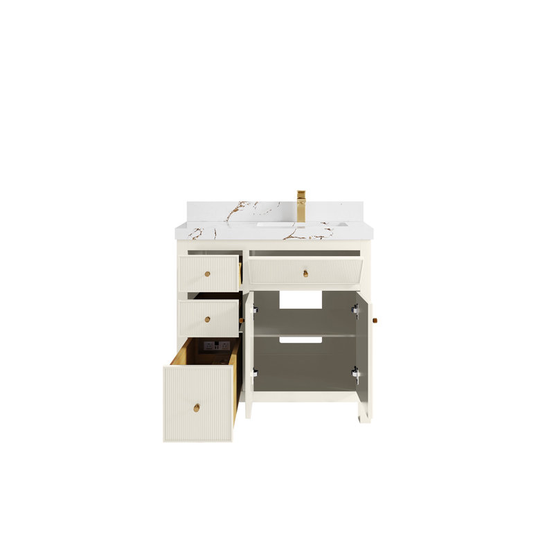 Alabaster Fluted 36" Bathroom Vanity with Quartz Top