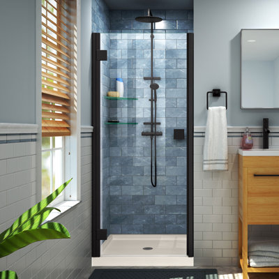 Lumen 42" x 74.75" Rectangle Hinged Shower Enclosure with Base Included Clear Glass