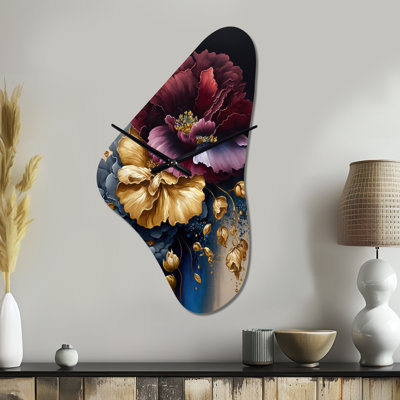 Horloge murale Mahamoud, motif floral bourgogne et bleu I