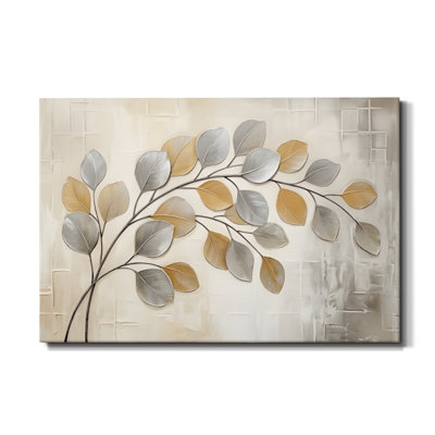 'Metallic Leaf and Branch' Modern Abstract Graphic Art Print on Wrapped Canvas - Gold