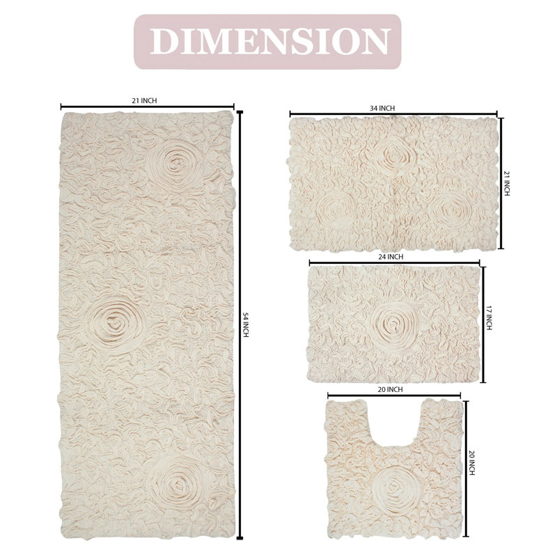 Ensemble de tapis pour salle de bain et tapis de contour antidérapants Freida, Ivoire