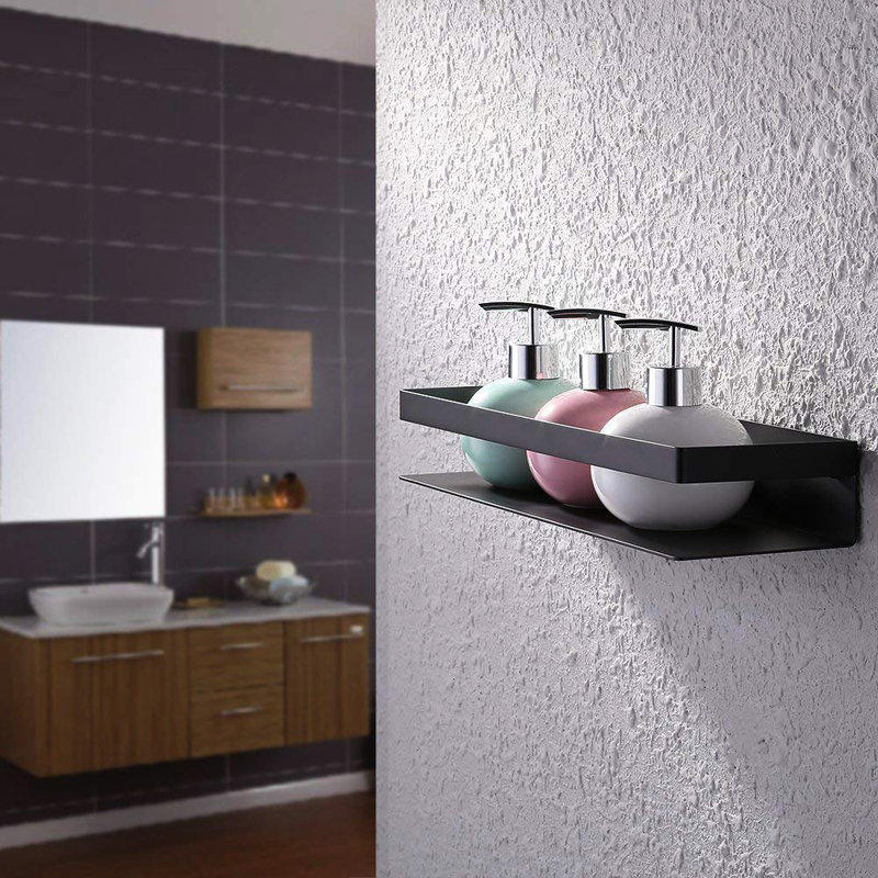 Modern Matte Black Stainless Steel Wall Mounted Shower Caddy, Drill / Screw Rectangle Bathroom Organizer, Hardware Included Storage Shelf, Rust-Resistant