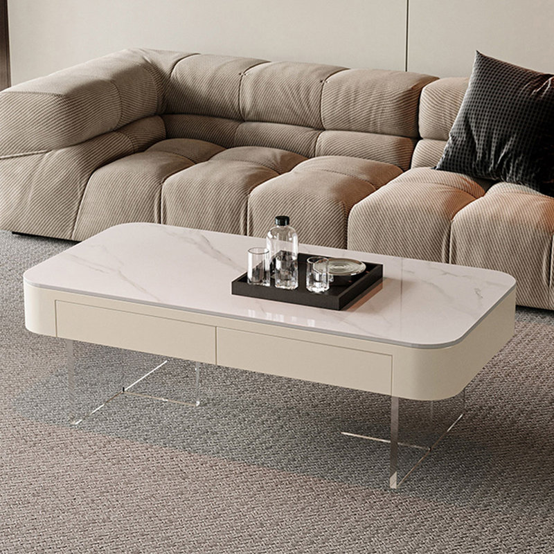 Table basse rectangulaire en bois blanc brillant et bois manufacturé, Blanc brillant, H 18,11 po x L 47,24 po x l 23,62 po