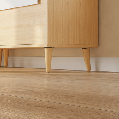 Meuble télé 86,6 po avec prise de courant intégrée, console média avec 2 tiroirs et 10 tablettes ouvertes, centre de divertissement en bois pour le salon