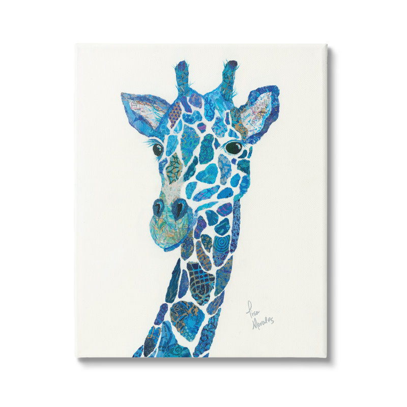 «Blue Giraffe Varied Collage Assortment» par Lisa Morales - impression, Toile tendue, H 20 po x l 16 po x P 1,5 po