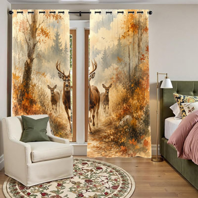 2 PCS rideaux occultants avec œillets, rideaux à imprimé de cerf de forêt sauvage, isolation thermique, réduction du bruit, protection de la vie privée, couvre-fenêtres obscurcissant pour la chambre à coucher