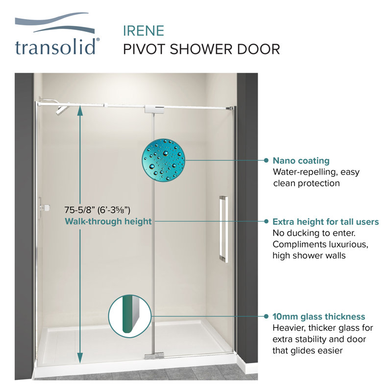 Matte Black 48" x 76" Pivot Shower Door with Clear Glass
