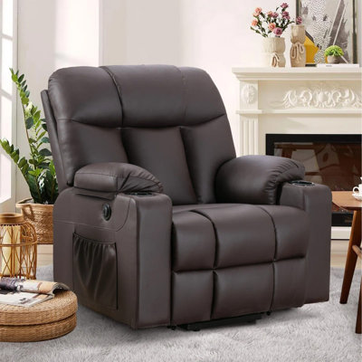37.8'' W Oversize Top Faux Leather Lift Power Recliner & Home theater With Heat & Massage&2 Cupholders