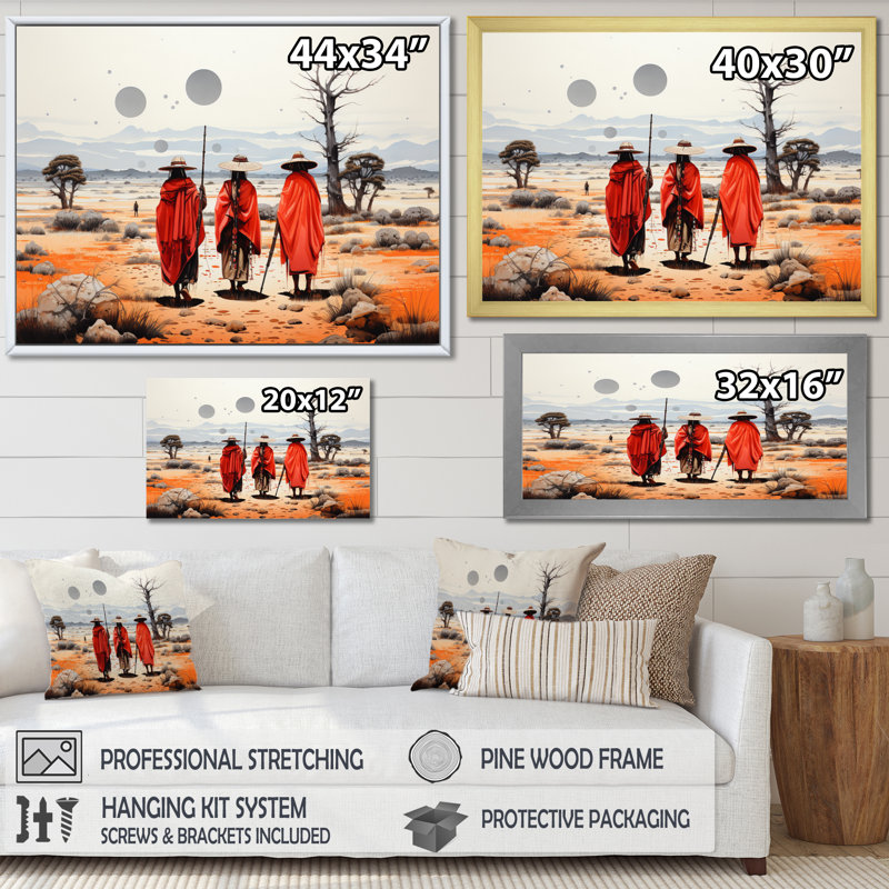 «Western Desert Nomads Pointillism», reproduction d'art sur toile, Toile tendue, H 24 po x l 32 po x P 1 po