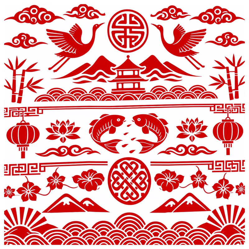 Tapis de bain rouge à motif asiatique, 34in W x 21in L