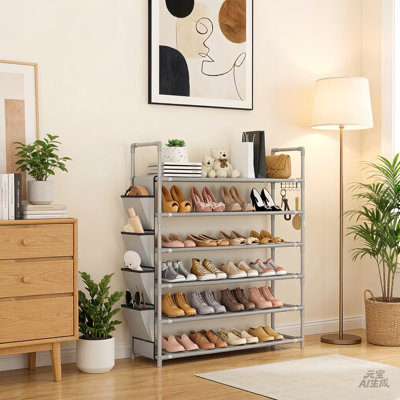 6 Tier Shoe Rack Storage For 24-30 Pairs, Shoe Organizer With Hook And Side Pocket