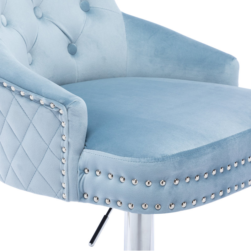 Tabouret de comptoir pivotant à hauteur réglable avec structure en métal Jakhai, Bleu, Chrome