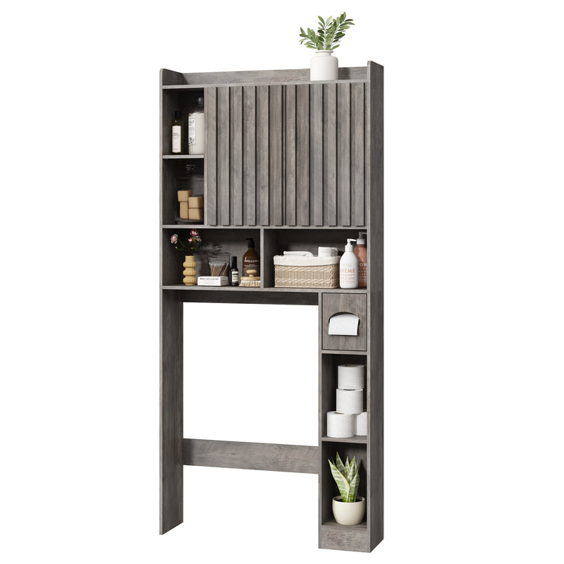 68''H Freestanding Over The Toilet Storage Cabinet with Fluted Door, Gray