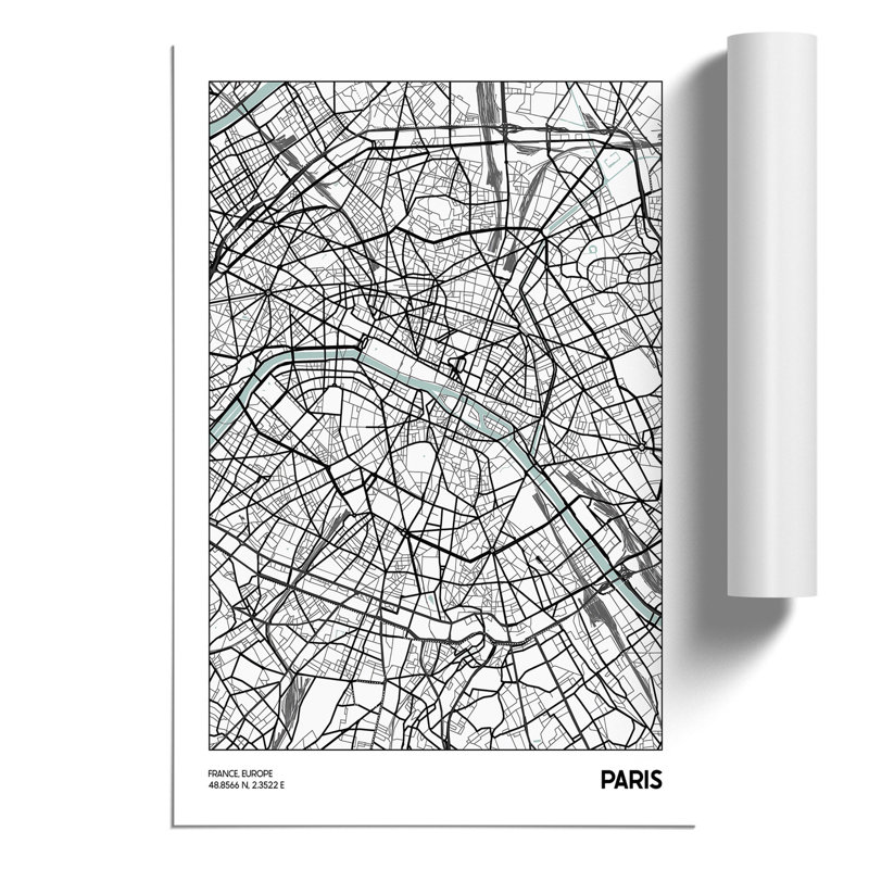 Map Paris France - Frameless Print, 59cm H x 42cm W x 0.1cm D