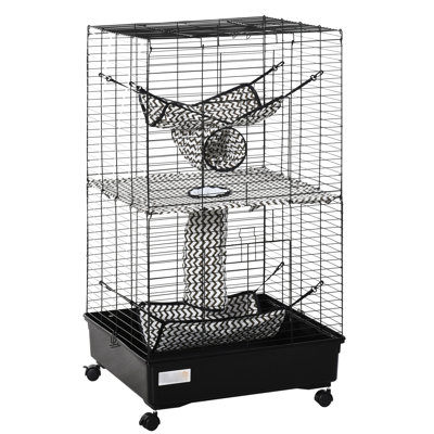 Black 42" Pet Cage With Wheels, Brakes & Multiple Platforms For Playfulness And Happiness Metal Cage, - Has Small Pets