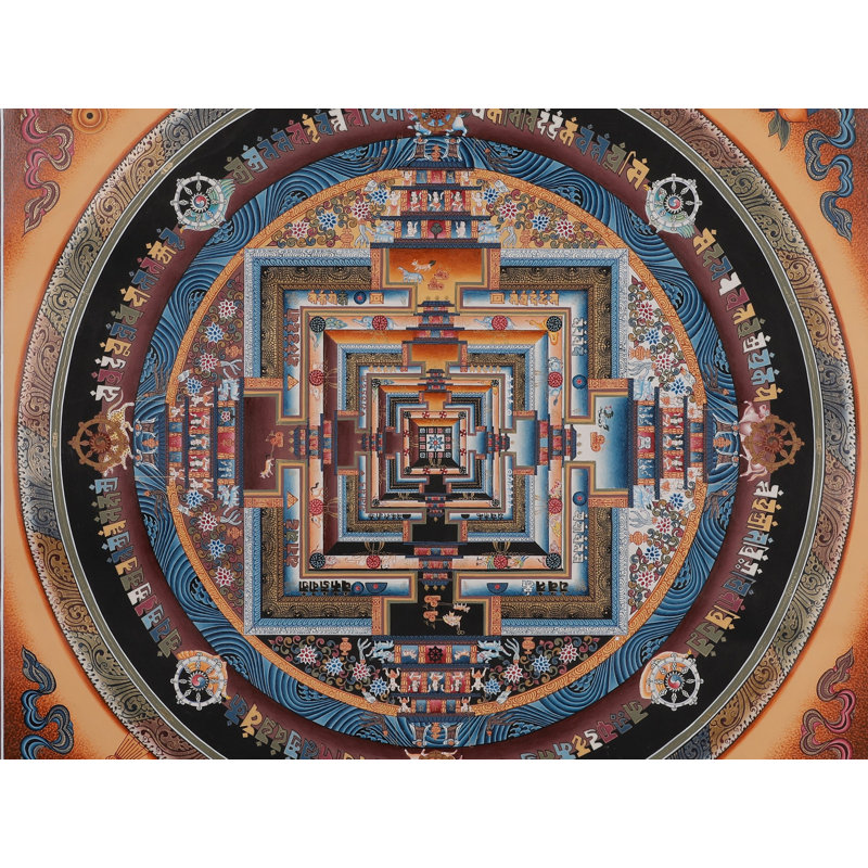 Thangka tibétain Kalachakra mandala sans brocart | Art mural en acrylique peint à la main en or 24 carats | Décoration de méditation spirituelle bouddhiste